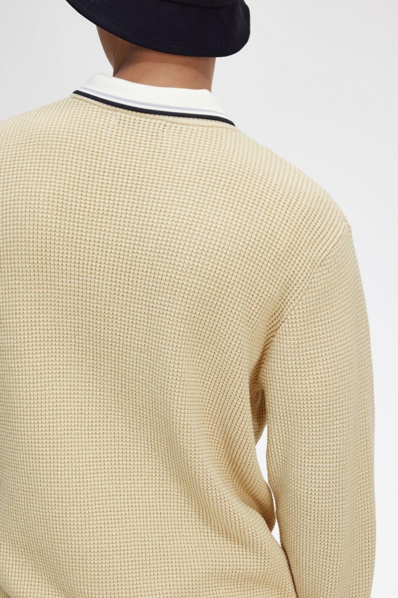 Fred Perry Waffle Stitch Jumper Strikkevarer Herre Oatmeal | NONZX37327