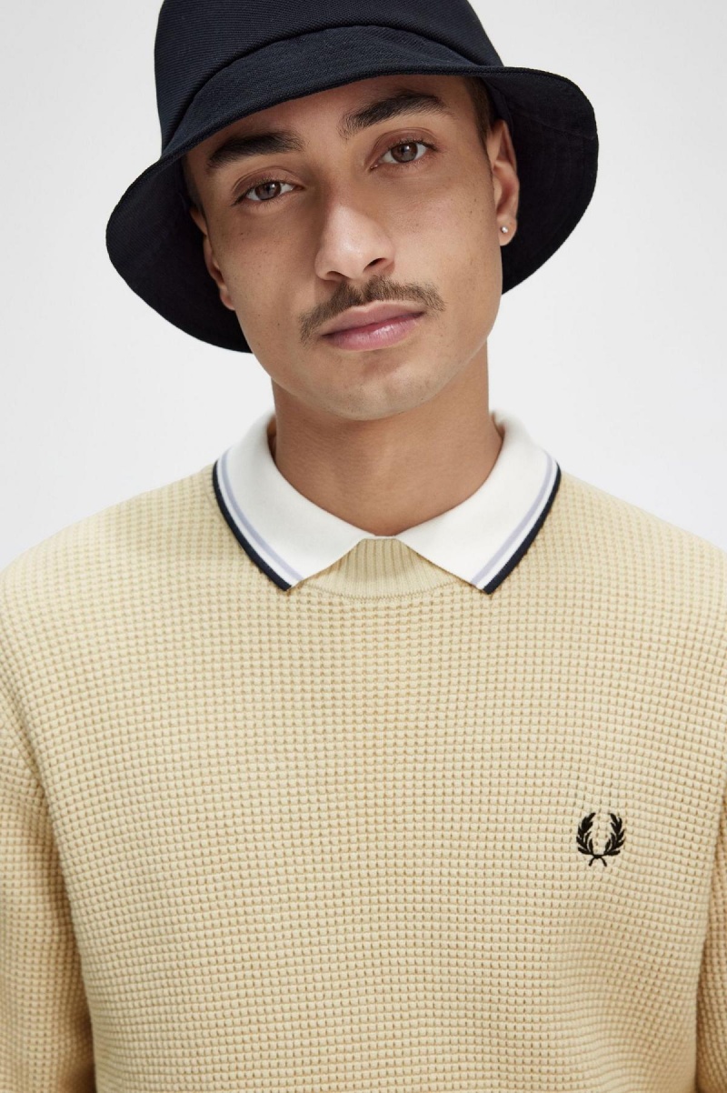 Fred Perry Waffle Stitch Jumper Strikkevarer Herre Oatmeal | NONZX37327