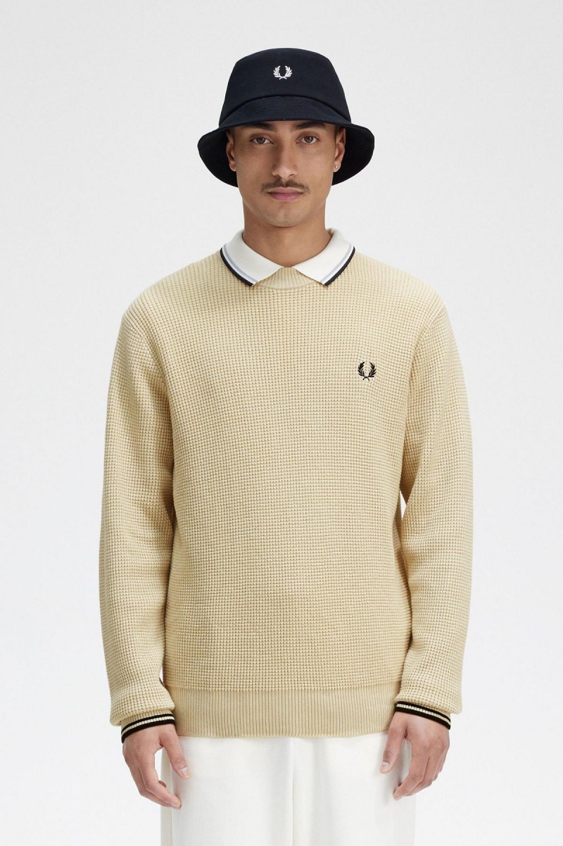 Fred Perry Waffle Stitch Jumper Strikkevarer Herre Oatmeal | NONZX37327