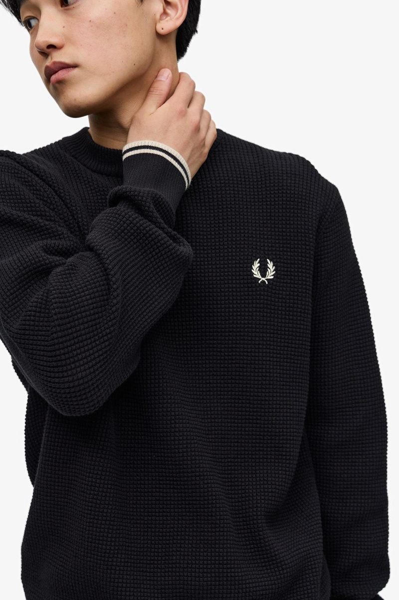 Fred Perry Waffle Stitch Jumper Strikkevarer Herre Svarte | MNOHR57815