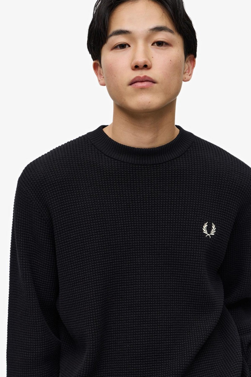 Fred Perry Waffle Stitch Jumper Strikkevarer Herre Svarte | MNOHR57815