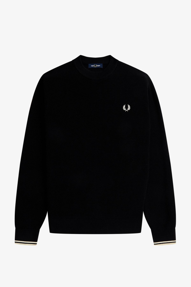 Fred Perry Waffle Stitch Jumper Strikkevarer Herre Svarte | MNOHR57815