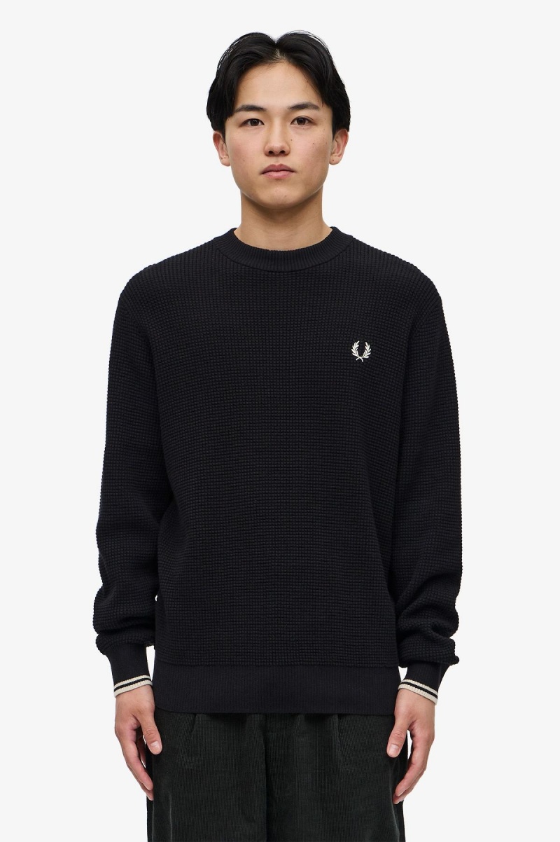 Fred Perry Waffle Stitch Jumper Strikkevarer Herre Svarte | MNOHR57815