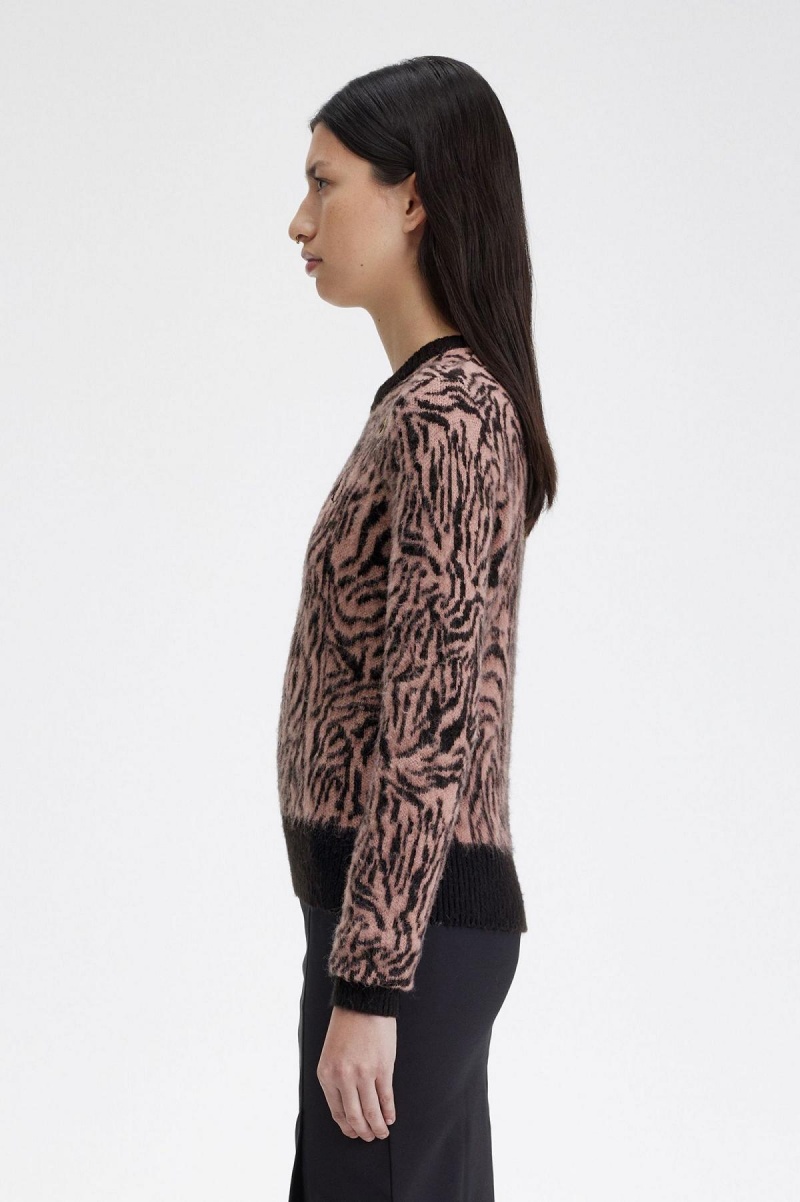 Fred Perry Zebra Jumper Strikkevarer Dame Rosa Rosa | FNOHY31905