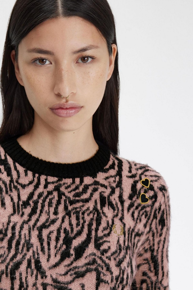 Fred Perry Zebra Jumper Strikkevarer Dame Rosa Rosa | FNOHY31905