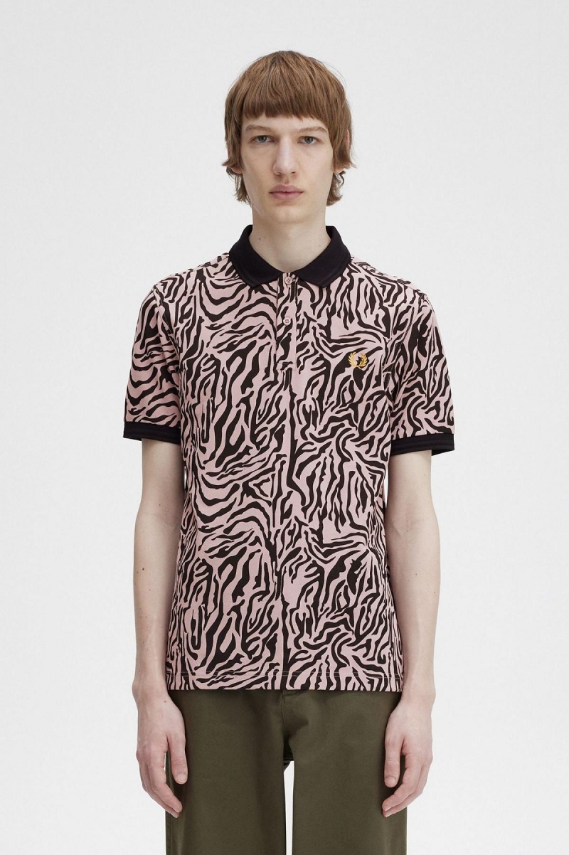 Fred Perry Zebra Print Fred Perry Shirt Polo T Skjorte Herre Rosa Rosa | ZNONQ54372