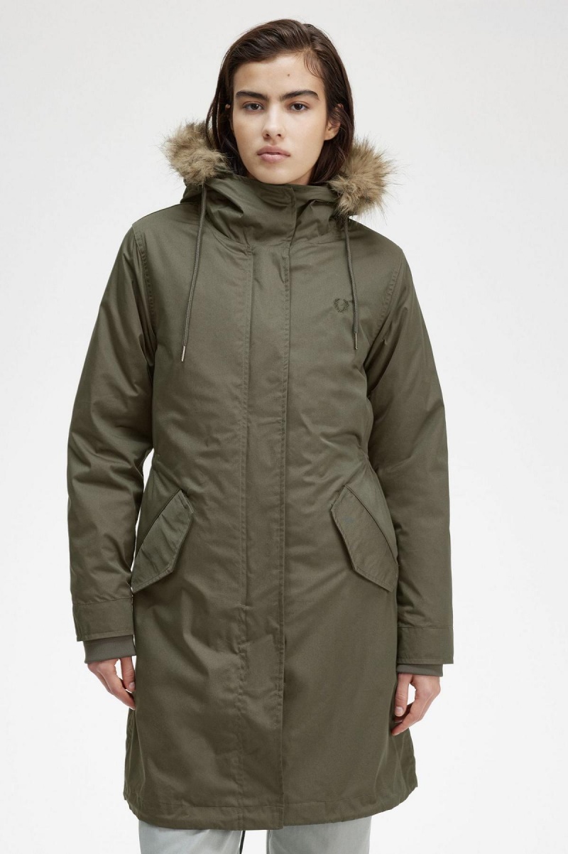 Fred Perry Zip-In Liner Parka Frakker Dame Grønn | NOXBR36597