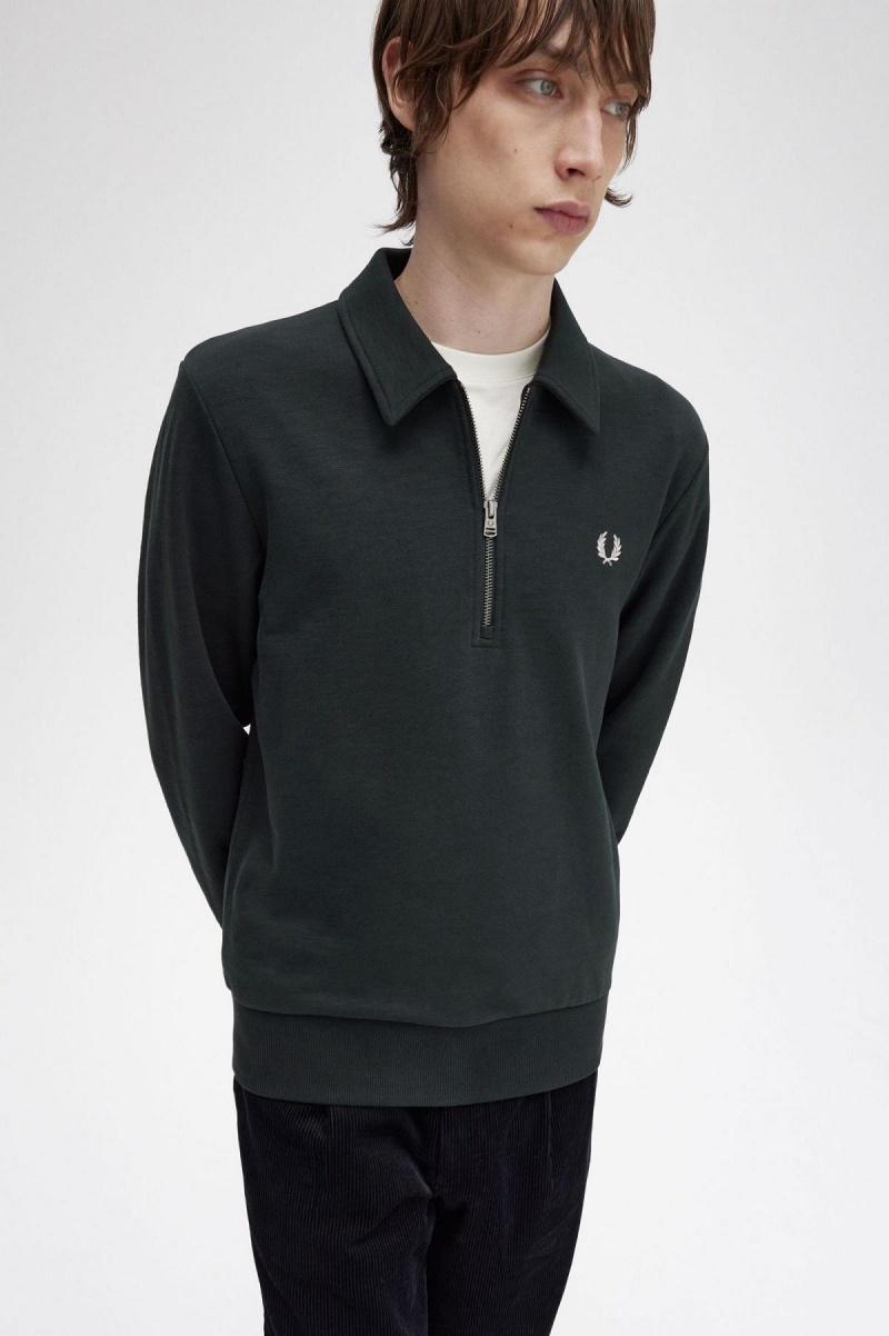 Fred Perry Zip Neck Collar Gensere Herre Grønn | BNOSD87979