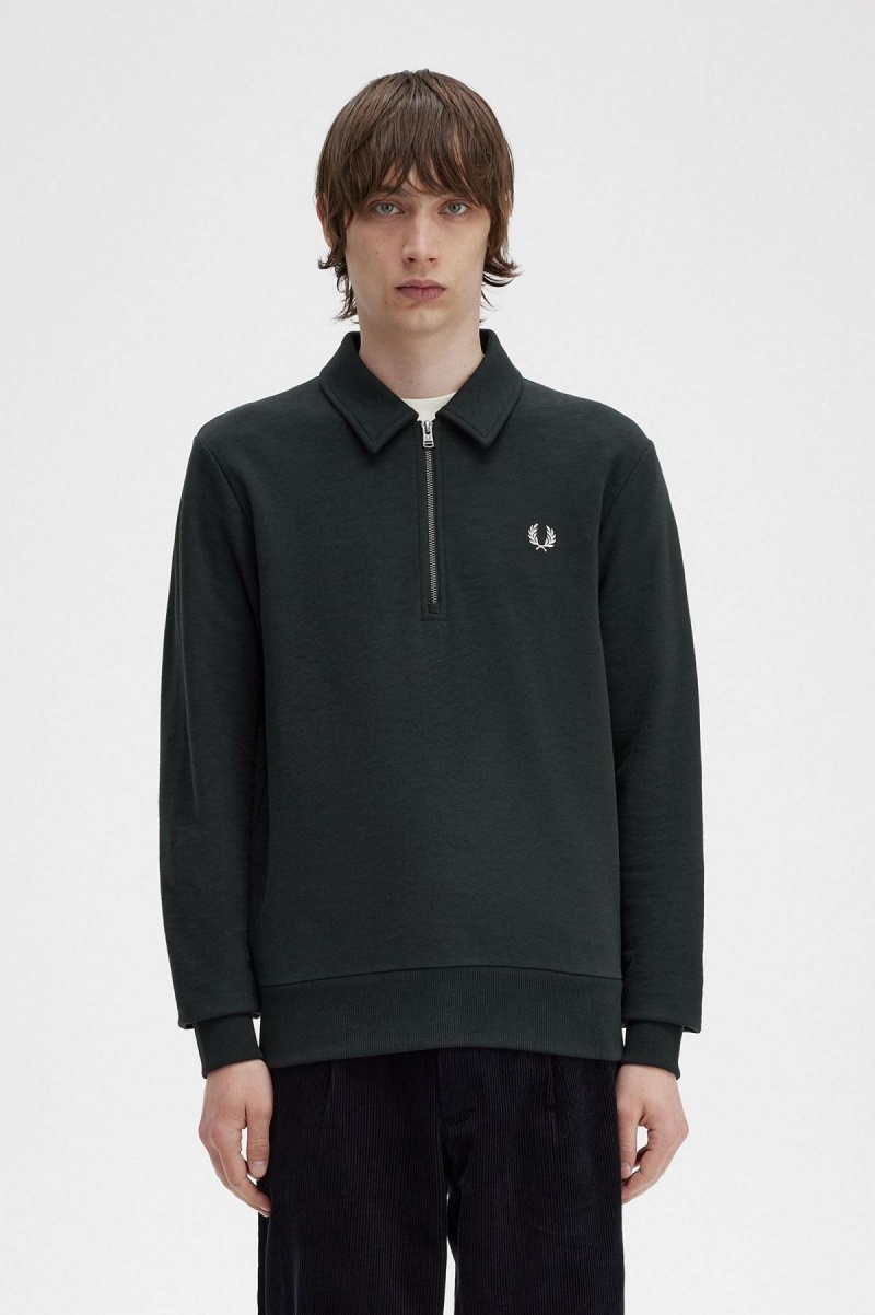 Fred Perry Zip Neck Collar Gensere Herre Grønn | BNOSD87979