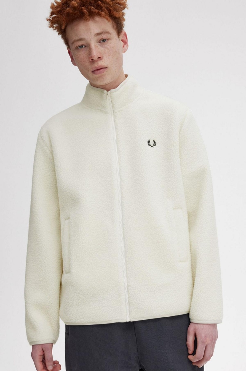 Fred Perry Zip Through Borg Fleece Frakker Herre Ecru | NONZX83628