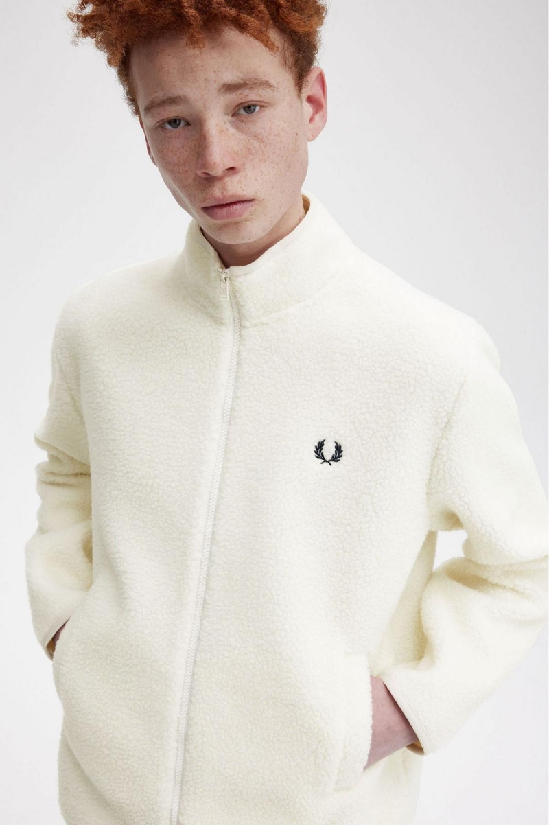 Fred Perry Zip Through Borg Fleece Frakker Herre Ecru | NONZX83628