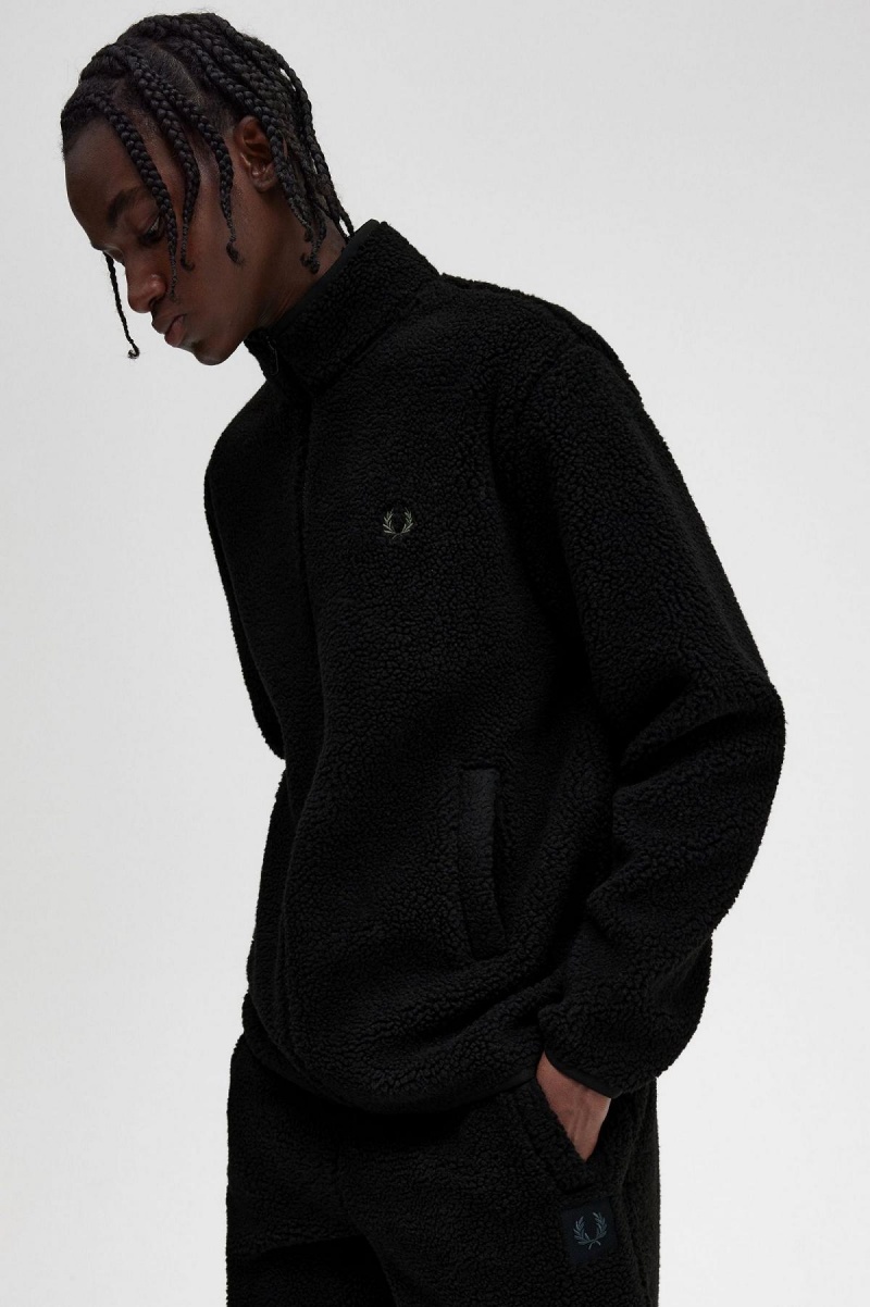 Fred Perry Zip Through Borg Fleece Gensere Herre Svarte | LNOSX59459