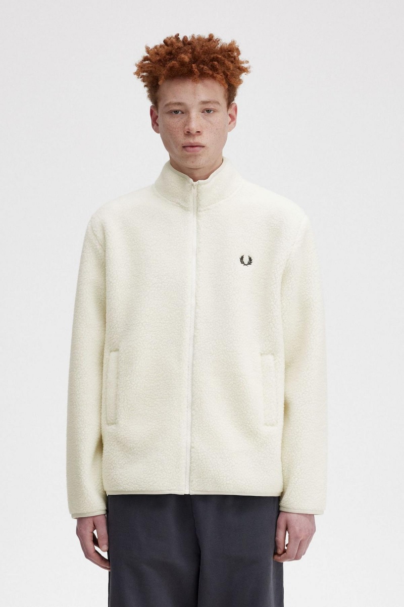 Fred Perry Zip Through Borg Fleece Gensere Herre Ecru | ZNOMJ52447