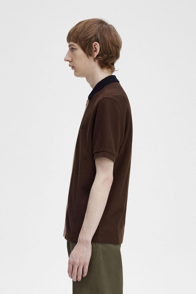 Fred Perry Zip Through Polo Shirt Polo T Skjorte Herre Burnt Tobacco | BNOSD66444